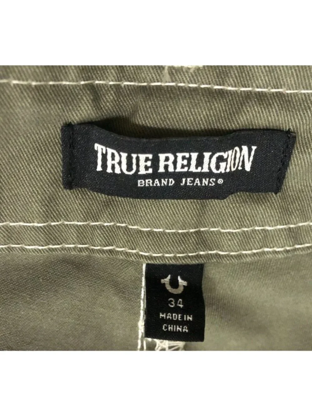 True Religion Mens Size 34x32 Green Stitch Cargo Jeans New with $169 Tags